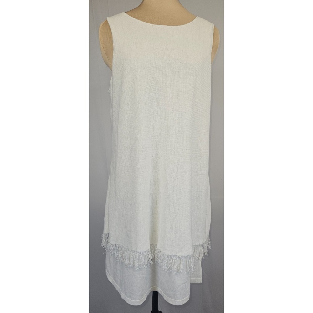 Theory Jurinzi Fringe Hem Dress Ivory Linen Blend Sleeveless Shift L Minimalist